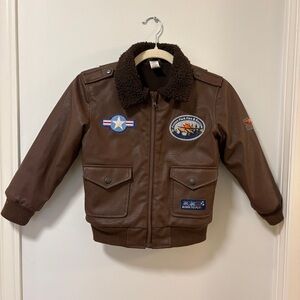 Disney Store Pixar Planes Movie Faux Leather Bomber Jacket Patches Kids Size 6